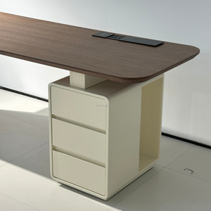 Muebles nórdicos modernos Escritorios de material de madera maciza Escritorios de oficina simples pero inteligentes Escritorios de computadora con enchufes Cajones de almacenamiento - Product Image 5