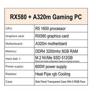 R5 1600 Cpu RX 580 8G DDR4 A320m Motherboard AM4 Full Gaming Pc <strong>CUSTOM</strong> <strong>Computer</strong> Set Equipment Desktops Wholesale <strong>Build</strong> Pc - Product Image 6