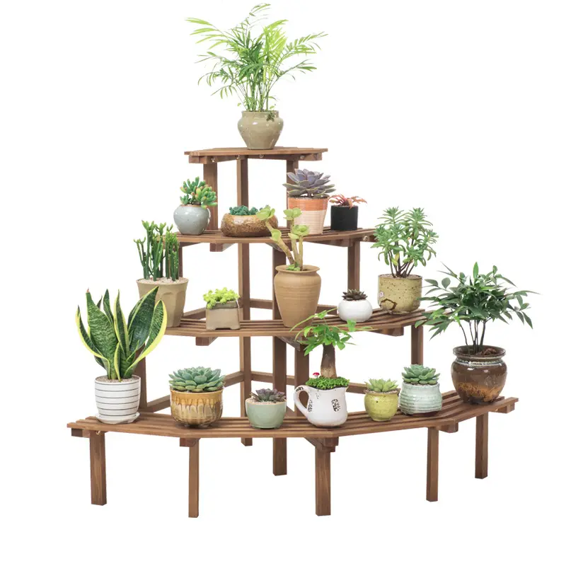 Oneup — support d'angle en bois de pin naturel, 4 niveaux, pour Pot de fleurs, étagère de présentation pour plantes, décor de jardin