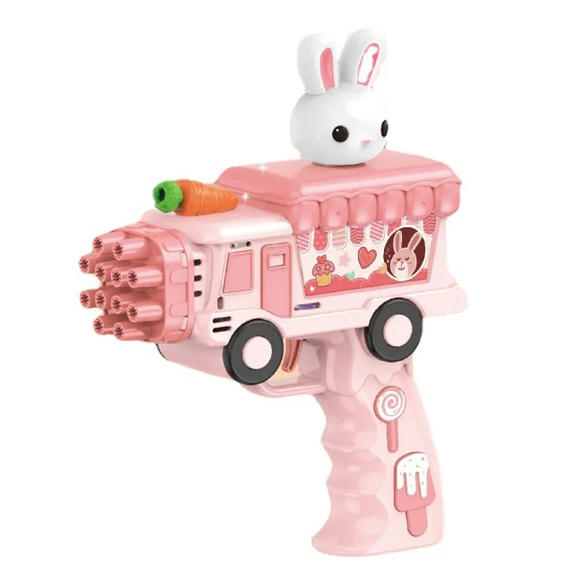12-Loch-Cartoon Kaninchen-Gewicht-Seifenpistole Spielzeug handgeführte elektrische Seifenblasen-Spielzeuge kreatives Musik-Seifen-Wasser-Spielzeug