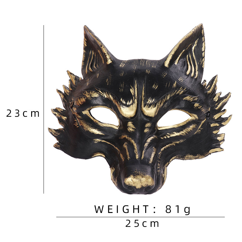 Máscara de lobo con adornos dorados y negros whddg21724