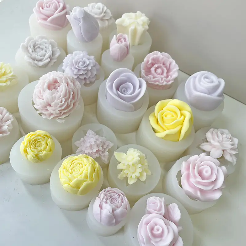 Hochwertige Großhandel Blume Rose duftende Kerze Silikonform DIY Epoxidharzform für Handwerk