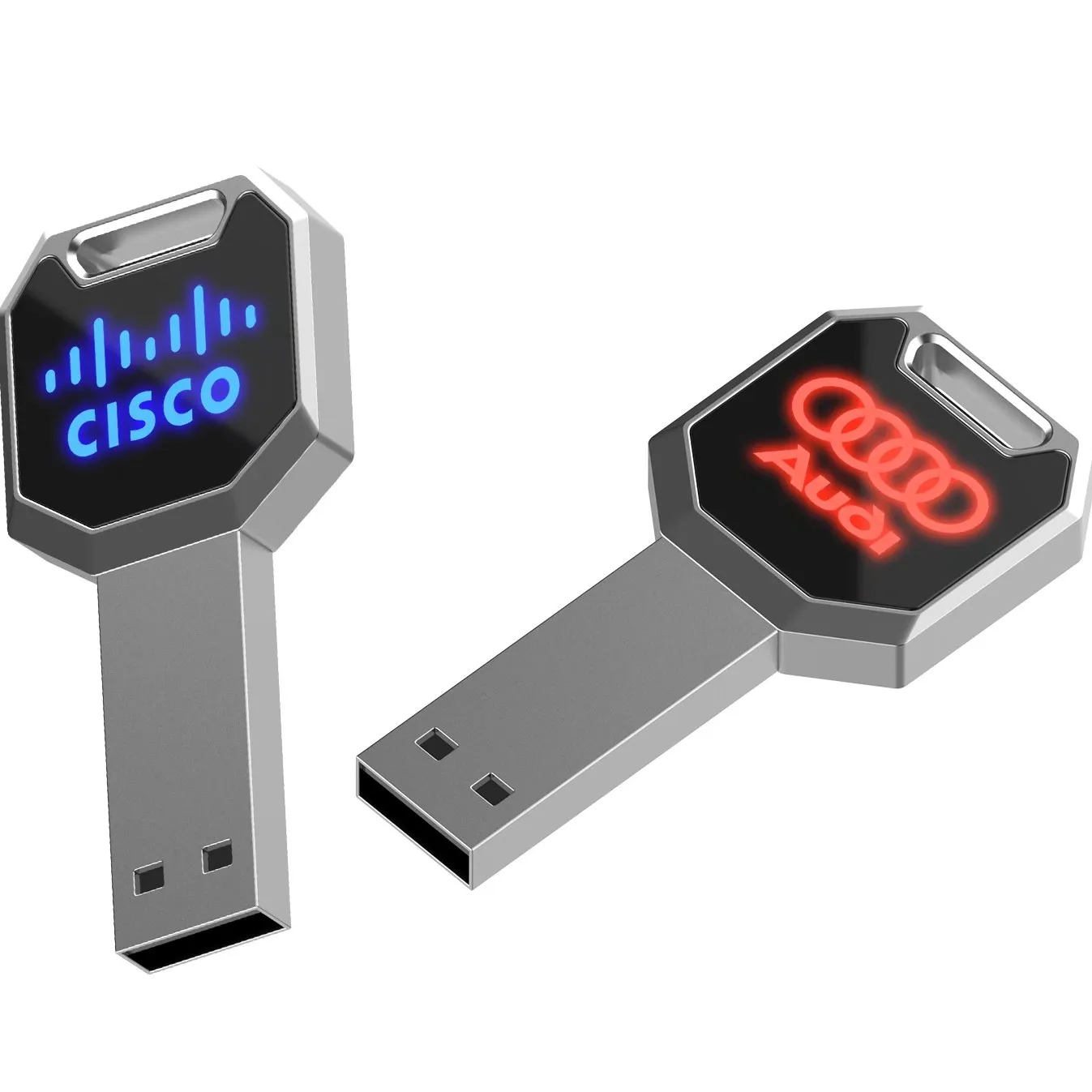 주문 로고를 가진 열쇠 모양 usb 섬광 드라이브 led 로고를 가진 소형 usb 섬광 드라이브 4GB 8GB 16GB 32GB 64GB