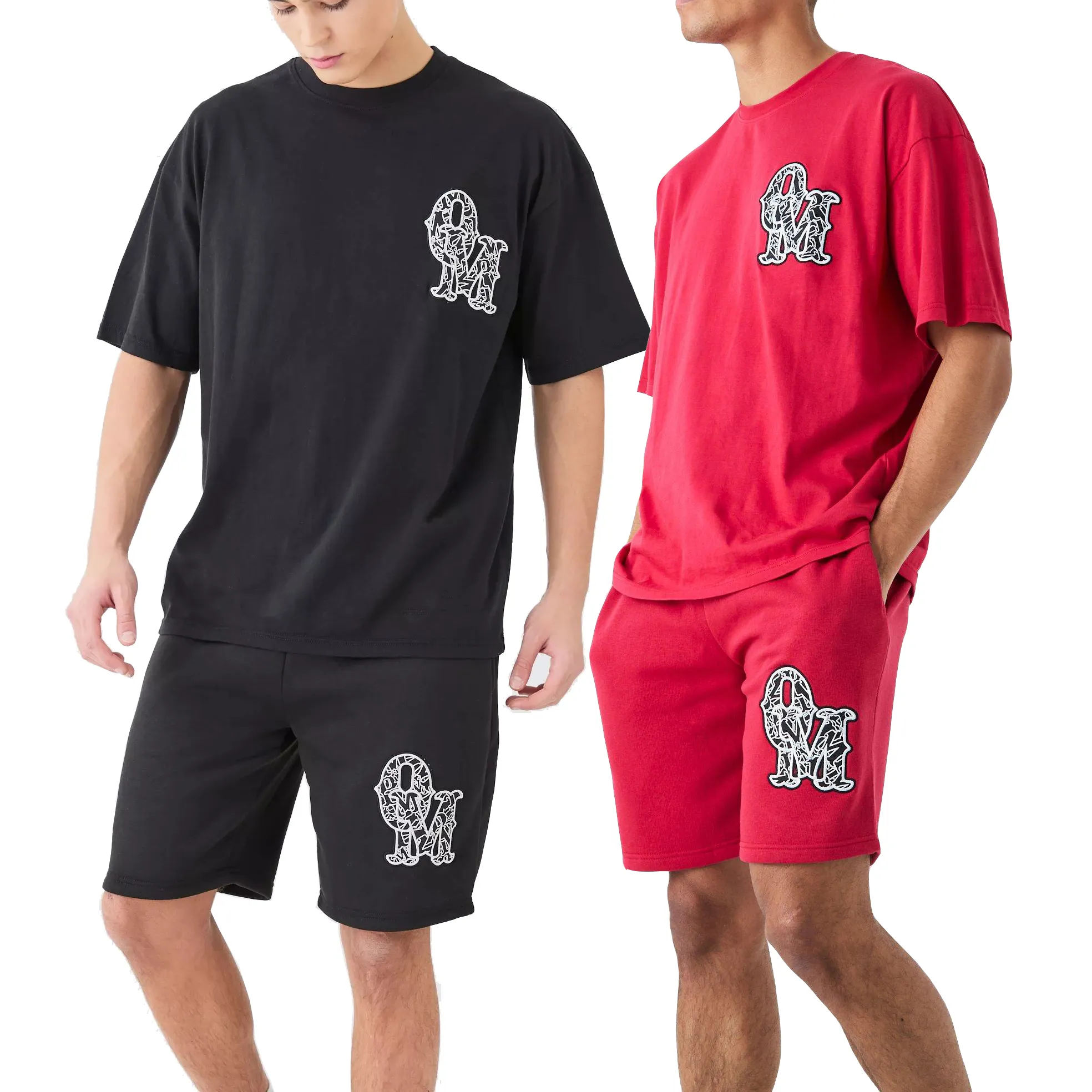 Individuelle hochwertige Stickerei T-Shirt und Shorts Trainingsanzug Set Rundhalsausschnitt Herren Straßenbekleidung Zweiteiliger Trainingsanzug