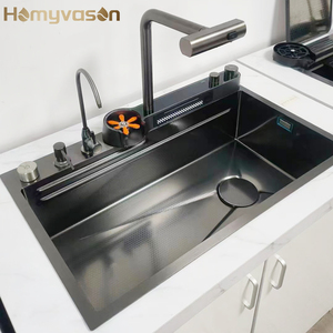 Tiktok akıllı Modern büyük tek İşlevli Sus304 Anti Scratch Led fincan yıkama ile dijital ekran şelale mutfak lavabo - Product Image 5