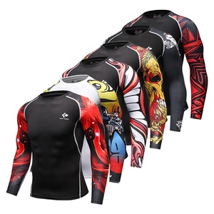 定制氯丁橡胶衬里压缩皮疹保护升华印刷柔术抓钩bjj rashguard mma - Product Image 1