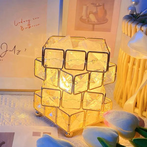 Wireless Charger Rechargeable LED <strong>Light</strong> <strong>Source</strong> Rubik's Cube Ambient Lamp With Natural Crystal Salt Wood Shade Table Lamp - Product Image 3