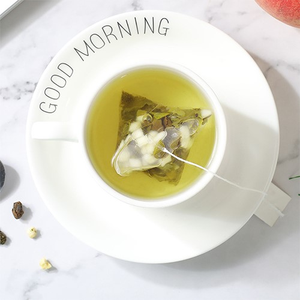 Bolsita de té de malla triangular de nailon PLA, bolsa de té de pirámide con cadena y logotipo vacío, venta al por mayor - Product Image 4