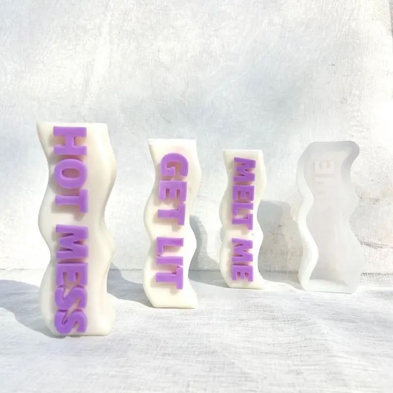 Moldes de silicona ondulados para velas de aromaterapia, moldes de resina con forma de vela con letras de pilar para velas de aromaterapia, cera de jabón casera