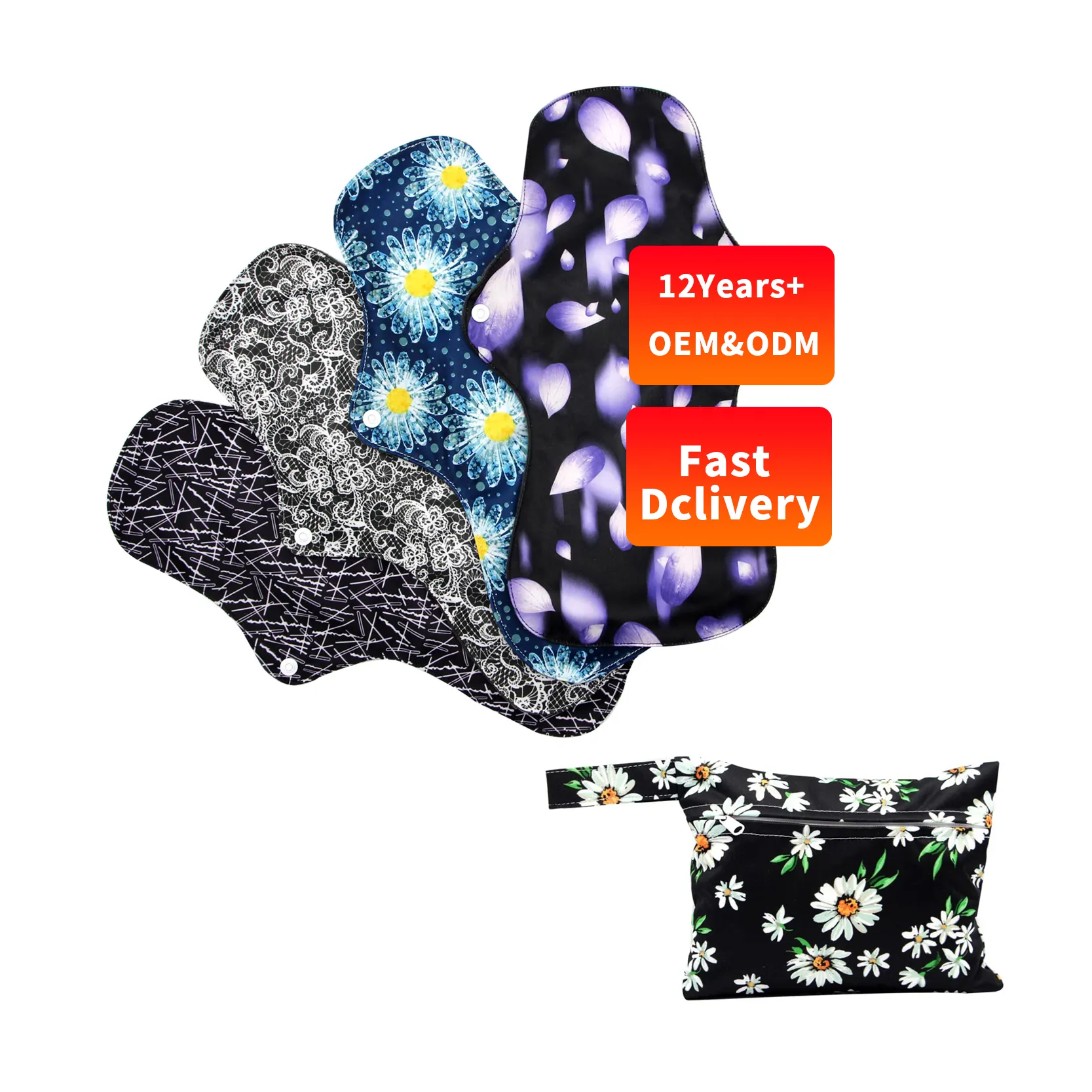 Medium high flow reusable sanitary pad towel day night stay-dry menstrual cloth pad breathable mesh net athletic wick jersey