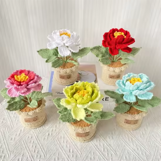 Pivoine au crochet Brown7 en pot