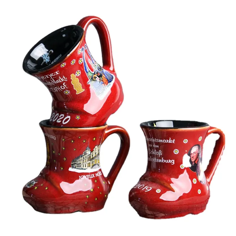 Promozione rosso smaltato a buon mercato tazza di natale scarpa di ceramica di avvio