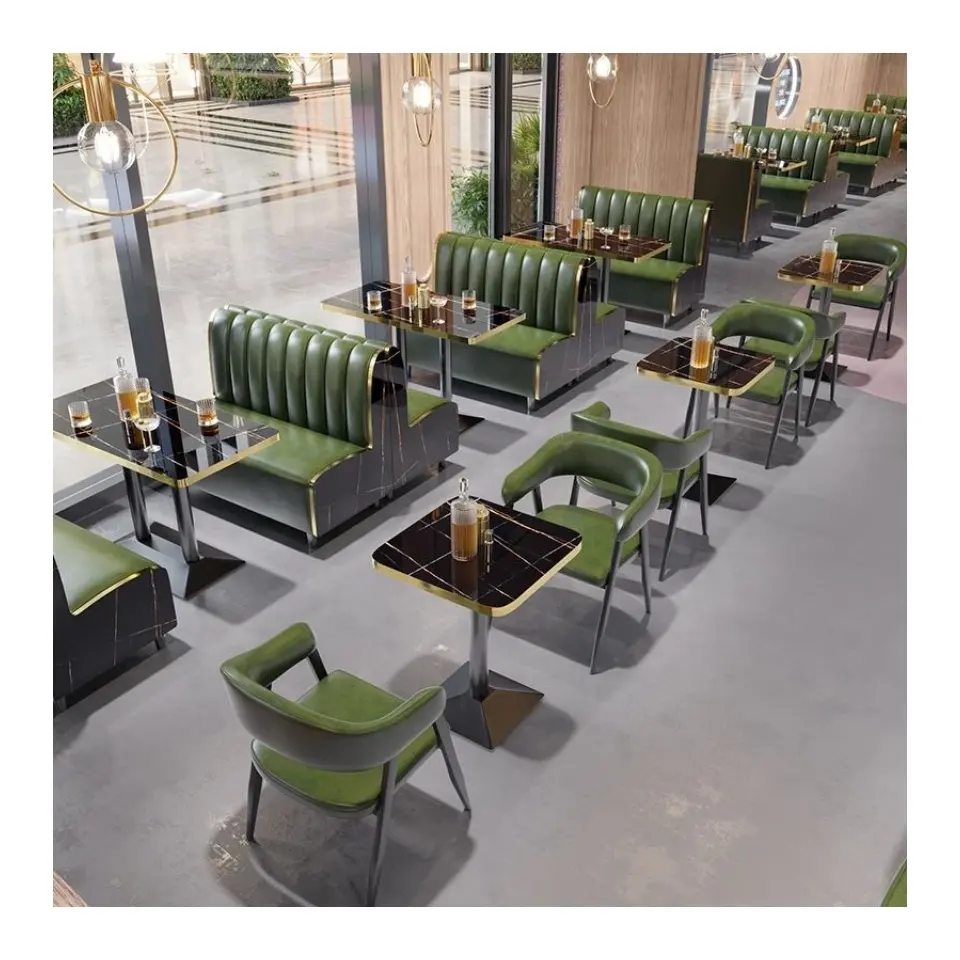 Set di mobili per ristoranti moderni all'ingrosso Cafe Fast Food Booth posti a sedere divano tavoli da pranzo e sedie in metallo Set