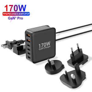 Adaptador de corriente GaN 170W UE EE. UU. Reino Unido Enchufe 6 puertos QC 3,0 Tipo-C PD Teléfono móvil Cargador de pared de viaje Adaptador de salida múltiple USB - Product Image 2