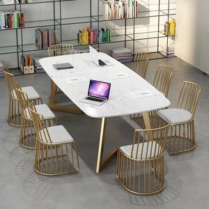 Mesa de conferencias de mármol simple y moderna, mesa de negociación para varias personas y combinación de sillas, mesa de ordenador de arte del hierro para oficina - Product Image 2