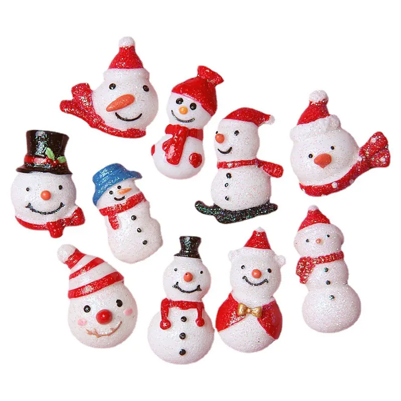 Vendita calda Kawaii simulazione in miniatura natale pupazzo di neve resina cabochon retro piatto Charms ornamento giocattoli per la decorazione artigianale