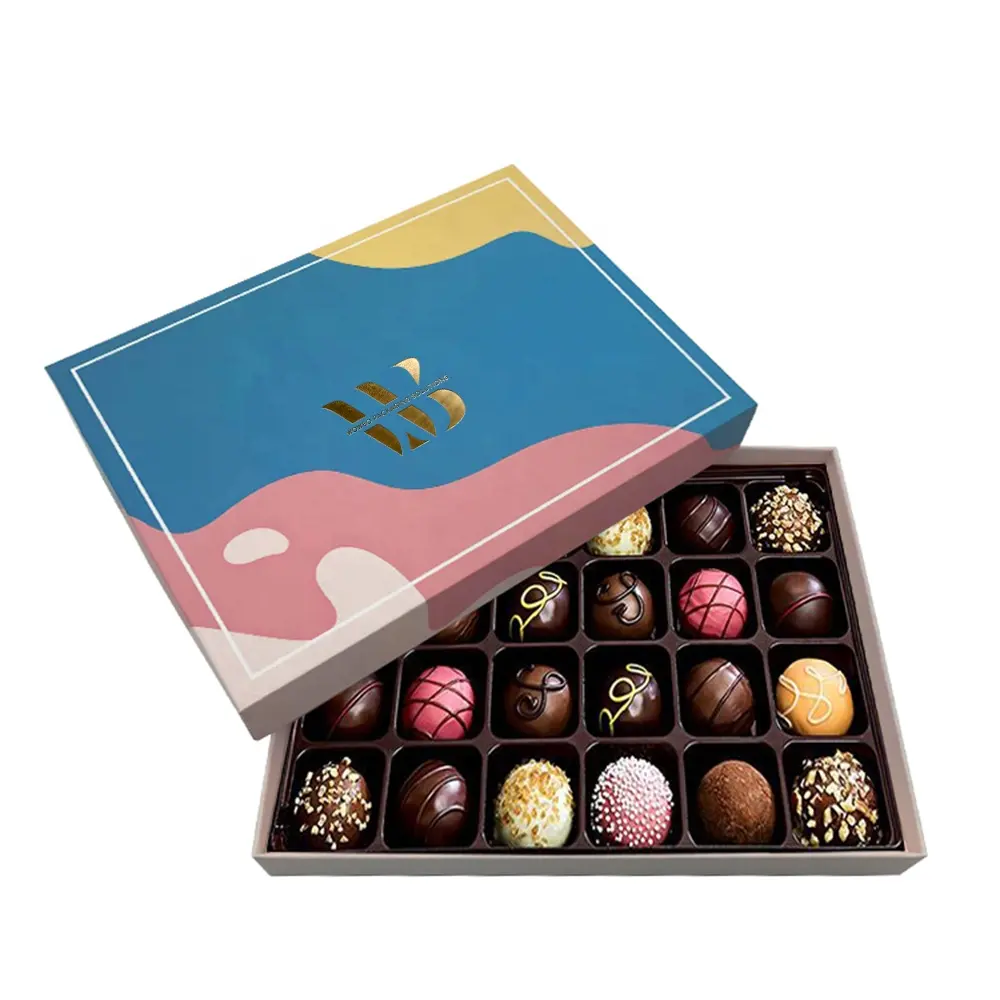 Caja de embalaje de lujo personalizada para Bar de Chocolate, Cajas de Regalo con divisor de papel, bandeja de inserción para comida, dulces, cartón duro cuadrado