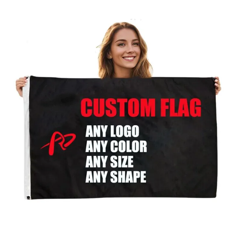 أعلام ترويجية رقمية رخيصة من نسيج الدعاية التجارية من القطن والبوليستر مطبوع عليها علم مخصص على الوجهين مع شعار