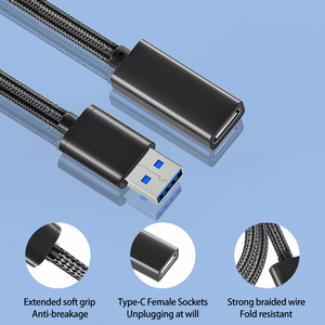 高质量USB C型母适配器电缆3A快速充电，用于打印机和相机尼龙护套，带编织屏蔽 - Product Image 6