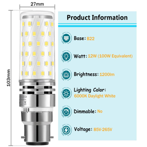 <strong>LED</strong> Bayonet Bulbs <strong>B22</strong> <strong>12W</strong> <strong>B22</strong> Corn <strong>LED</strong> Bulb Equivalent 100W Halogen <strong>B22</strong> Bayonet Cap Bulb Singer/Kenmore Sewing Machine