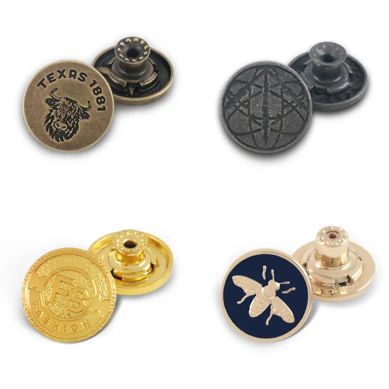 OEM ODM Botones personnalisés en relief Boutons avec logo en métal doré Rivets Boutons Tack Jeans Tissu à boutons pour veste en jean Vêtements