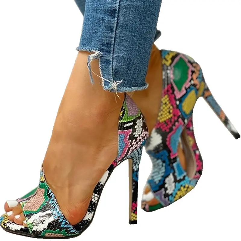 Tacchi Super di buona qualità Sexy Lady Snakeskin tacchi alti scarpe da donna di grandi dimensioni piede nudo bocca di pesce sandali con tacco alto H033