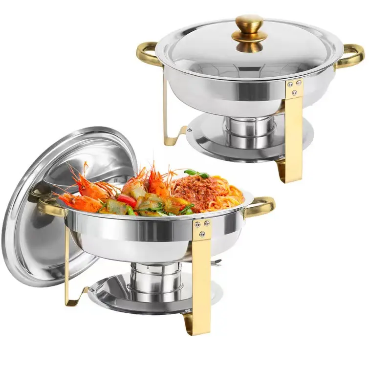 5QT Chafing prato Buffet set Stainless Steel Food warmer Sopa pot Double ear caçarolas Gold Rack Chafer para Catering