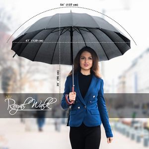 Royal Walk 54-Inch Automatic Open Windproof Umbrella Large <strong>Rain</strong> <strong>Cover</strong> for 2 Persons 16 Ribs Fast Drying Classic Wooden Umbrellas - Product Image 4