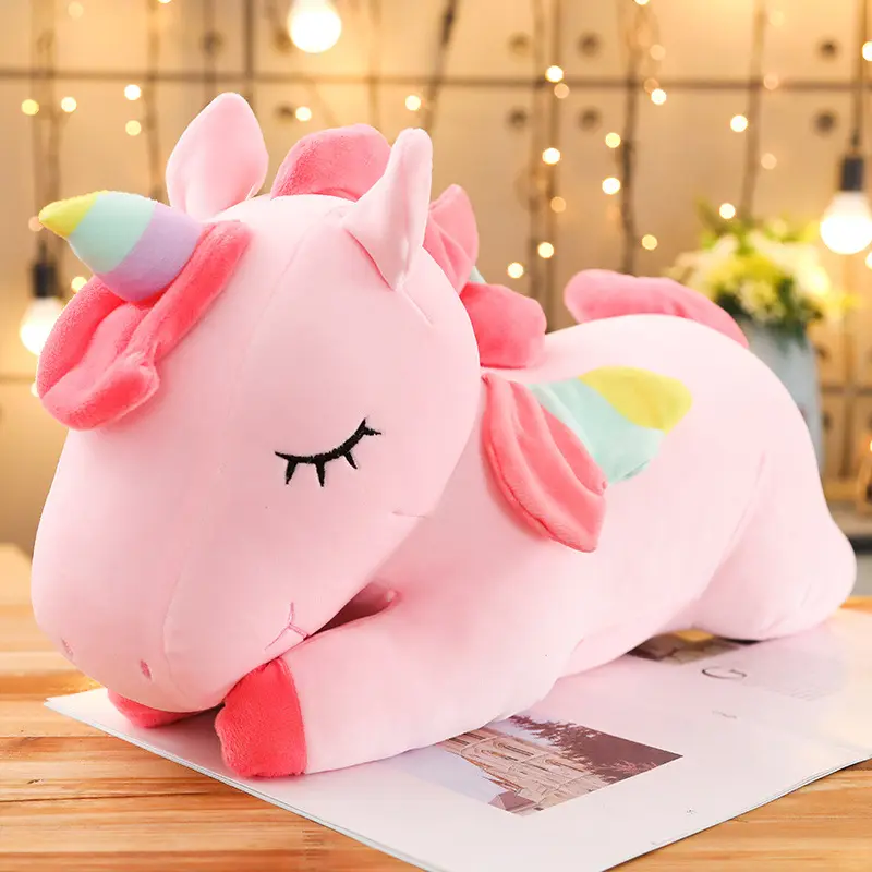 Peluche de unicornio rosa de dibujos animados para niñas y niños, juguete de almohada de unicornio