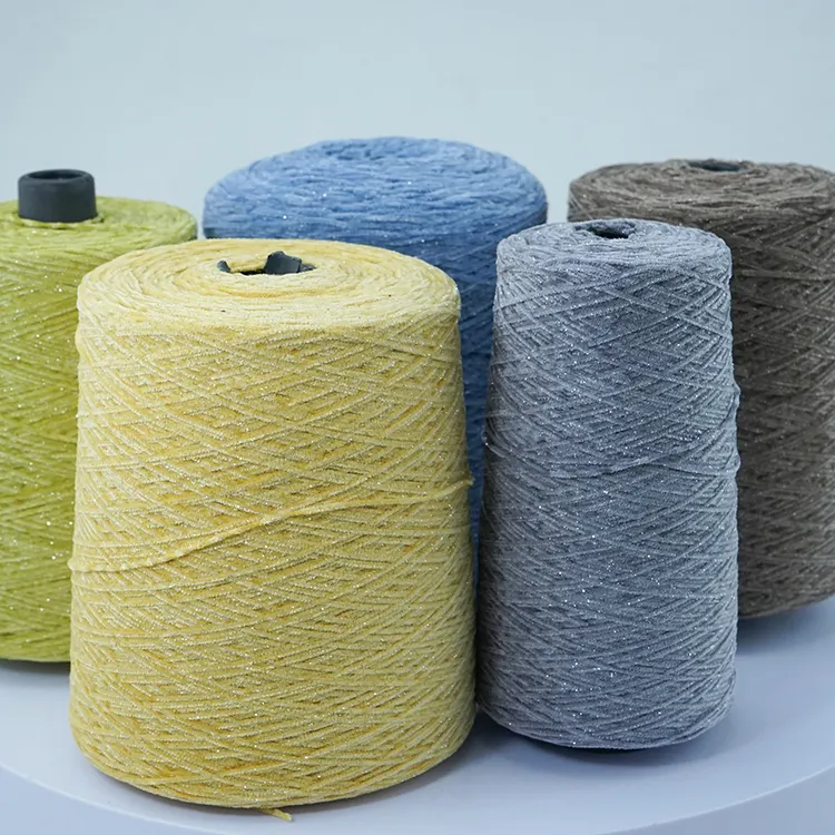 crochet yarn wholesale 5s 9s 12s count 5% Metallic 95% Polyester Chenille threads sequin chenille yarn