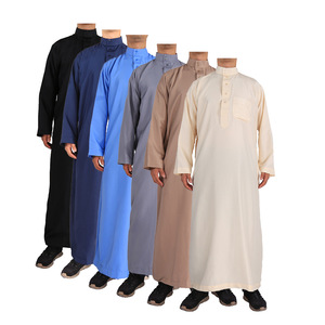Erkek müslüman arapça Abaya Robe gevşek standı yaka Patchwork PocketsAdults XXL 5XL boyutu ile uzun kollu Dubai judubai Thobe - Product Image 6