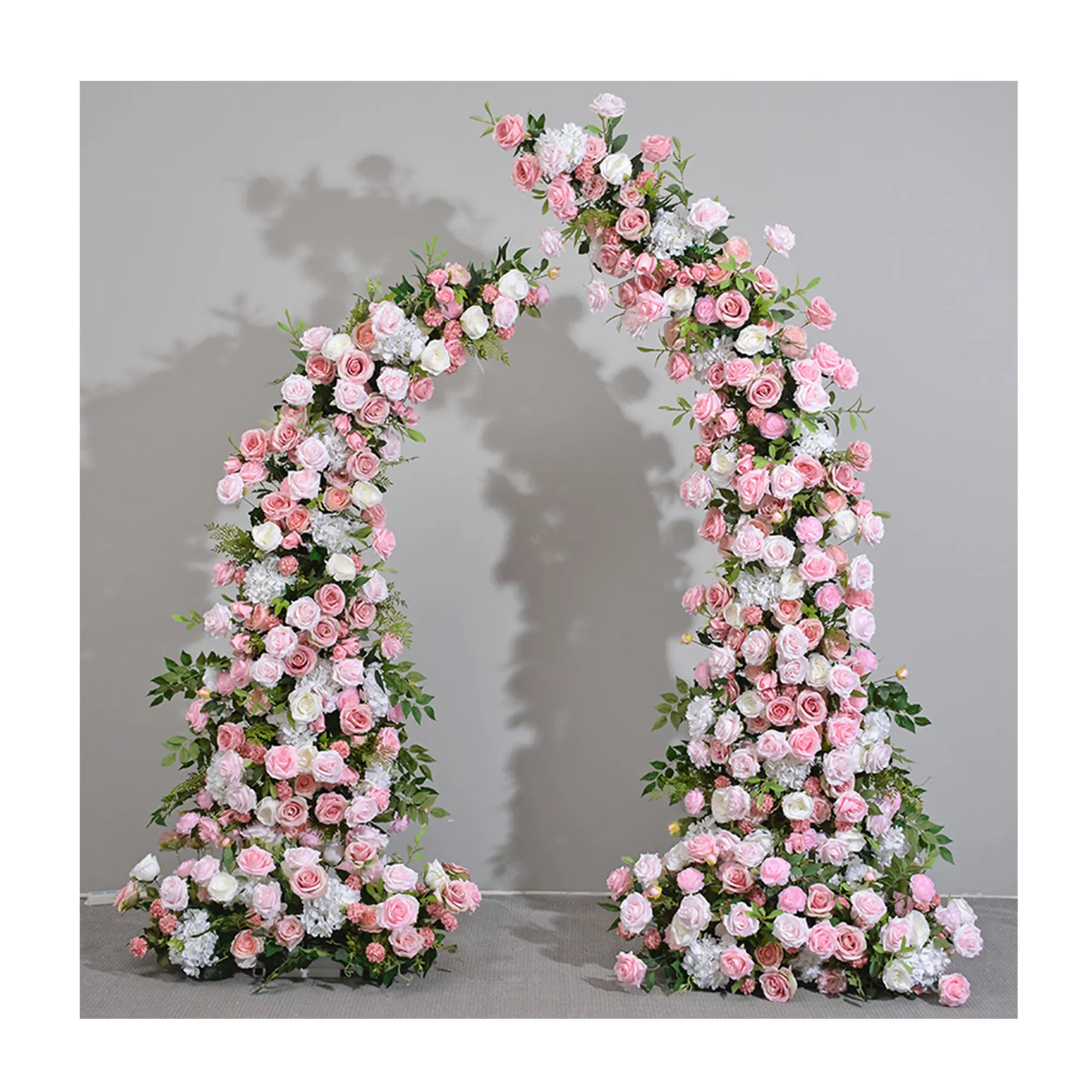 قوس زائف للزهور أبيض ووردي صناعي، شكل ورقة الفاوانيا، قرن الهيدرانجيا، مناسب لزينة حفلات الزفاف