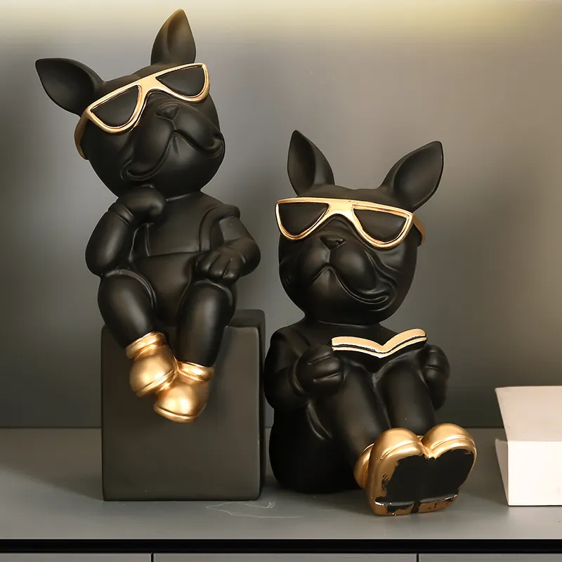 Cool Bulldog francese Butler Decor bookend Dog Statue Animal Resin sculpture Figurine Home Decor Gift Figurine di lana set di 2 pezzi