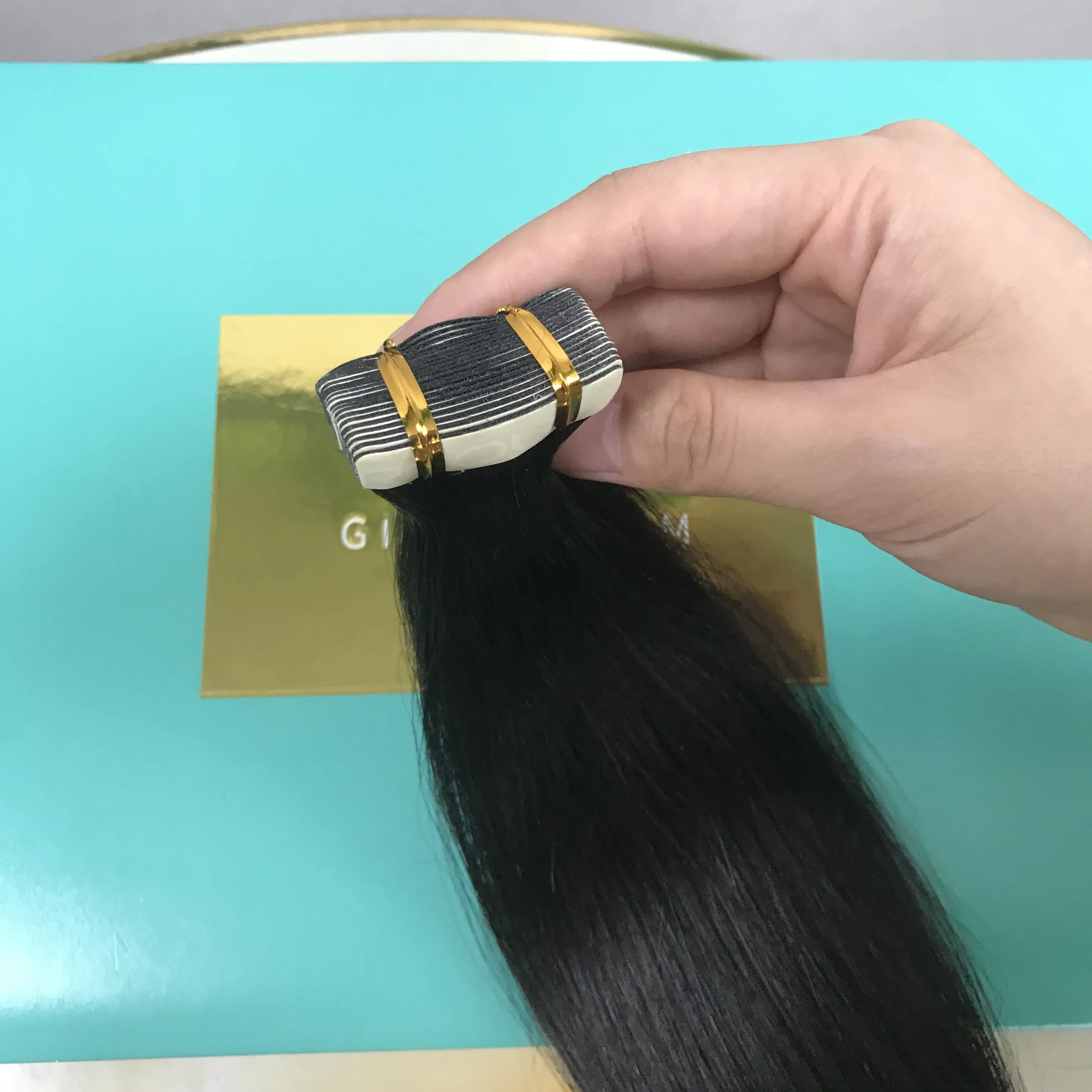 Extensión de cabello con cinta de cabello humano ruso estirado doble europeo BMF, cinta Remy Natural de alta calidad en extensión de cabello para mujeres