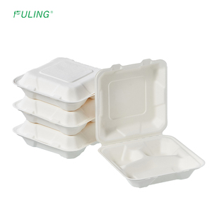 FULING Bagasse biyobozunur tek kullanımlık gıda kapları 8 inç 3 bölme, gitmek için yiyecek kutusu kapaklı kapları çıkarır - Product Image 3