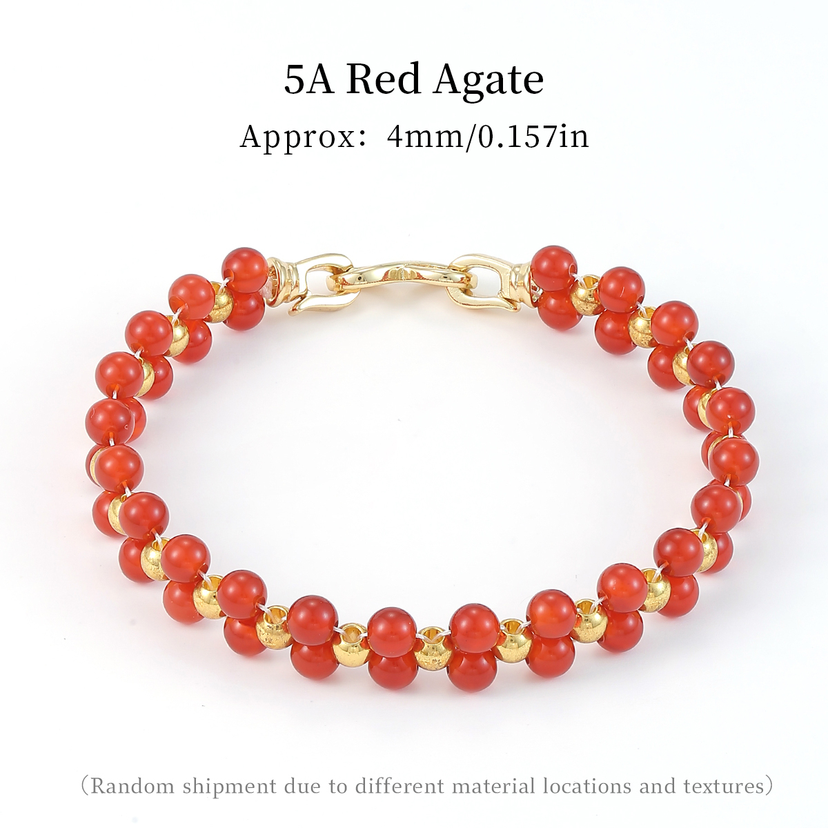 Bracelet fleur à quatre feuilles tissé en agate rouge 5A (cp)