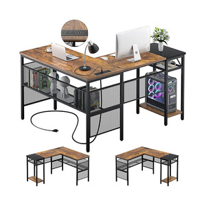 Mesa de ordenador en forma de L con puerto de carga USB, toma de corriente en forma de L, soporte libre, mesa de escritorio para juegos de estudio - Product Image 4