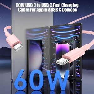 Đầy Màu Sắc 60W 2M Pd 3A Nhanh Chóng Sạc Dây Màu Hồng USB C Cáp Kép Type-C Để Loại C Cáp Đa Màu Cáp Dữ Liệu - Product Image 2
