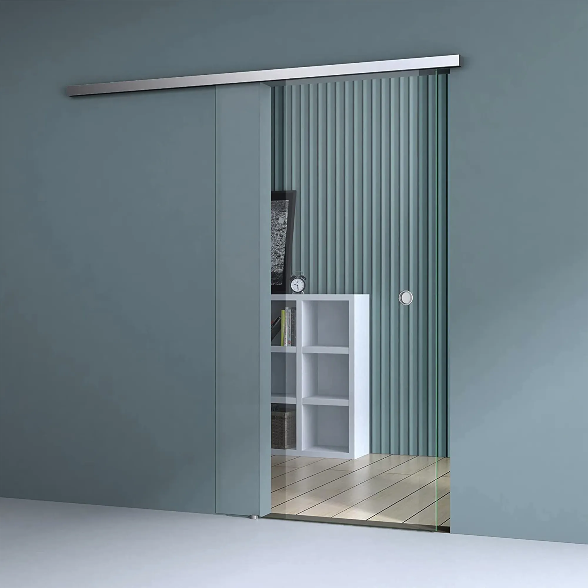 Sistema de porta de vidro deslizante para instalação lateral hidráulica do quarto com porta interior
