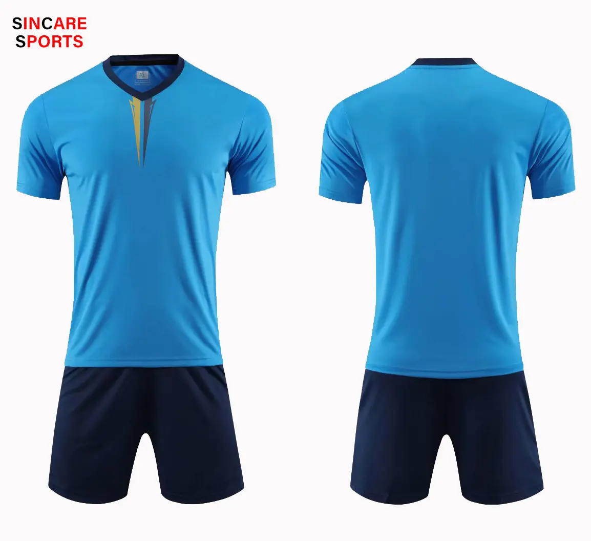 Azul cielo fútbol uniformes nuevos niños de los tamaños de los hombres camisetas de fútbol hombre kit precio barato camisetas de fútbol