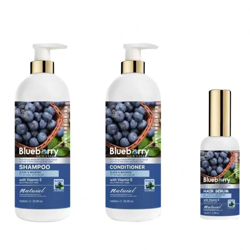 Etiqueta privada Low Moq Blueberry Champú y acondicionador Cuidado del cabello para cabello rizado