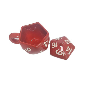 Hot Beverage Tea <strong>Cup</strong> 12oz 340ml Creative D20 Mug 20-sided Red Dice Ceramic Mug 3D Embossed Coffee Mug with Lid - Product Image 5