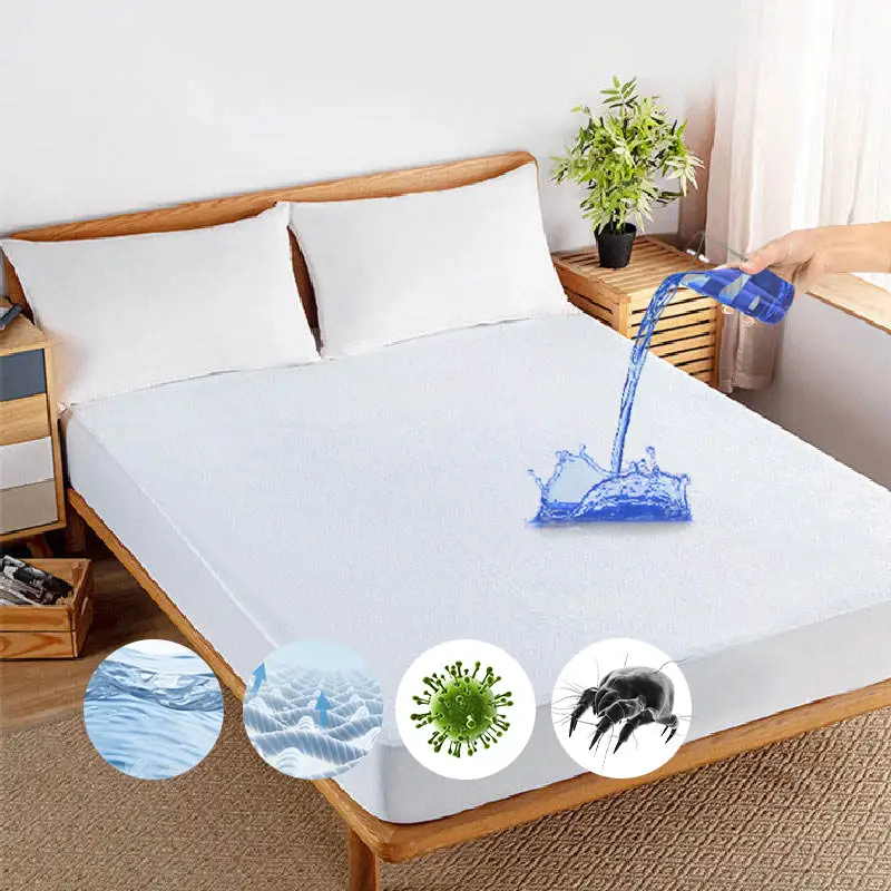 Groothandel Protector De Colchon Geruisloos Anti Slip Bed Bug 100% Katoen Badstof Waterdicht Hotel Bed Frame Matrasbeschermer