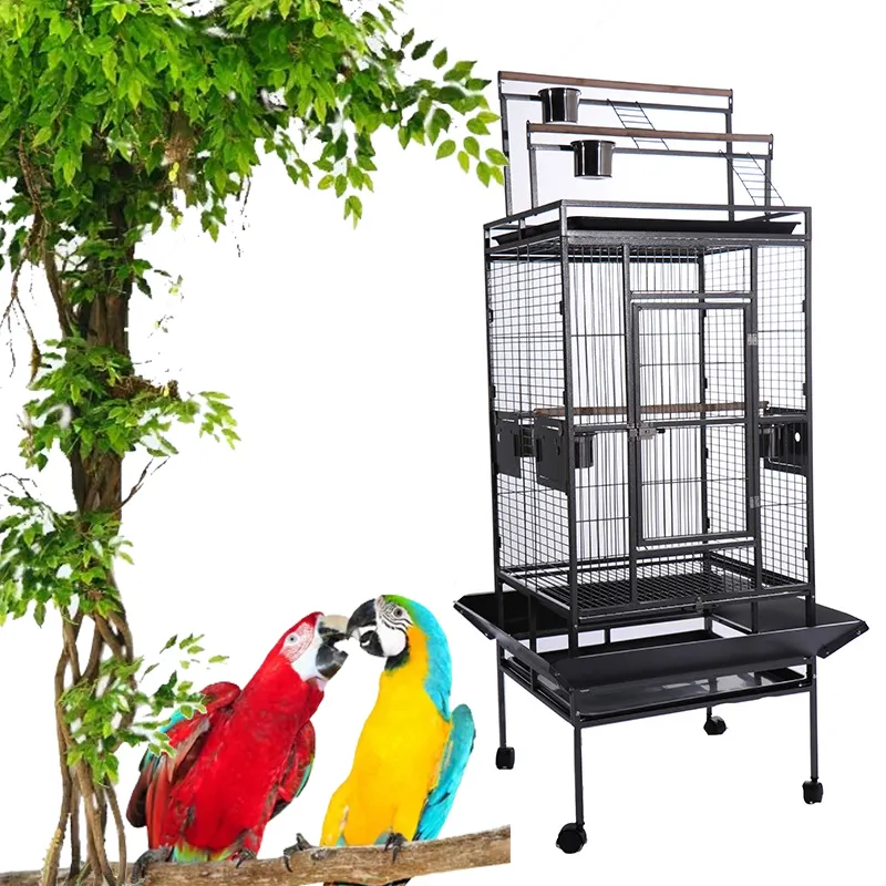 Yoeller Grosir 68 Inci Mewah Ruang Besar Besi Logam Hitam 4 Roda Parrot Canary Macaw Budgie Kandang Burung Peliharaan untuk Dijual
