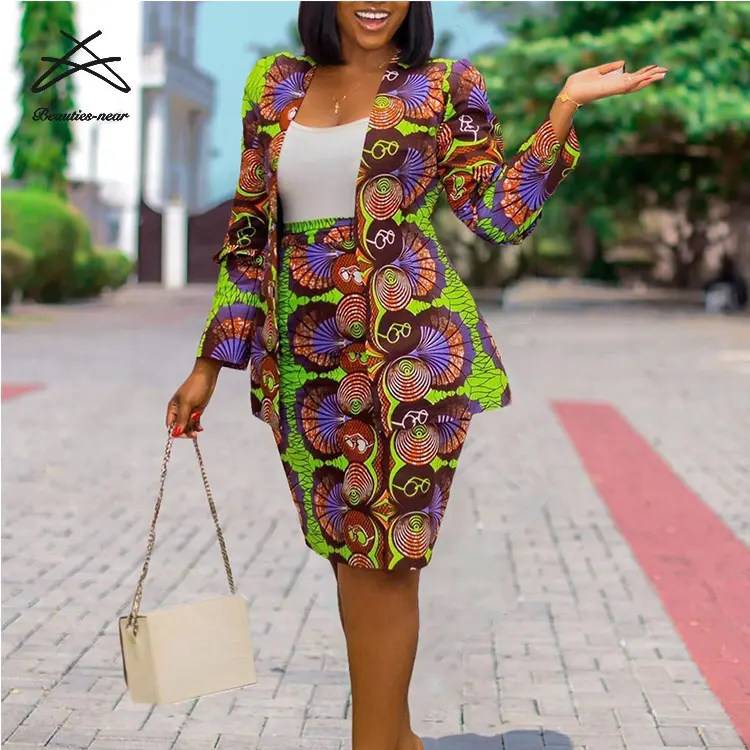 LD01652022新しいプリントの小さなスーツのスカートツーピースのアフリカの女性のドレスのビジネスドレス