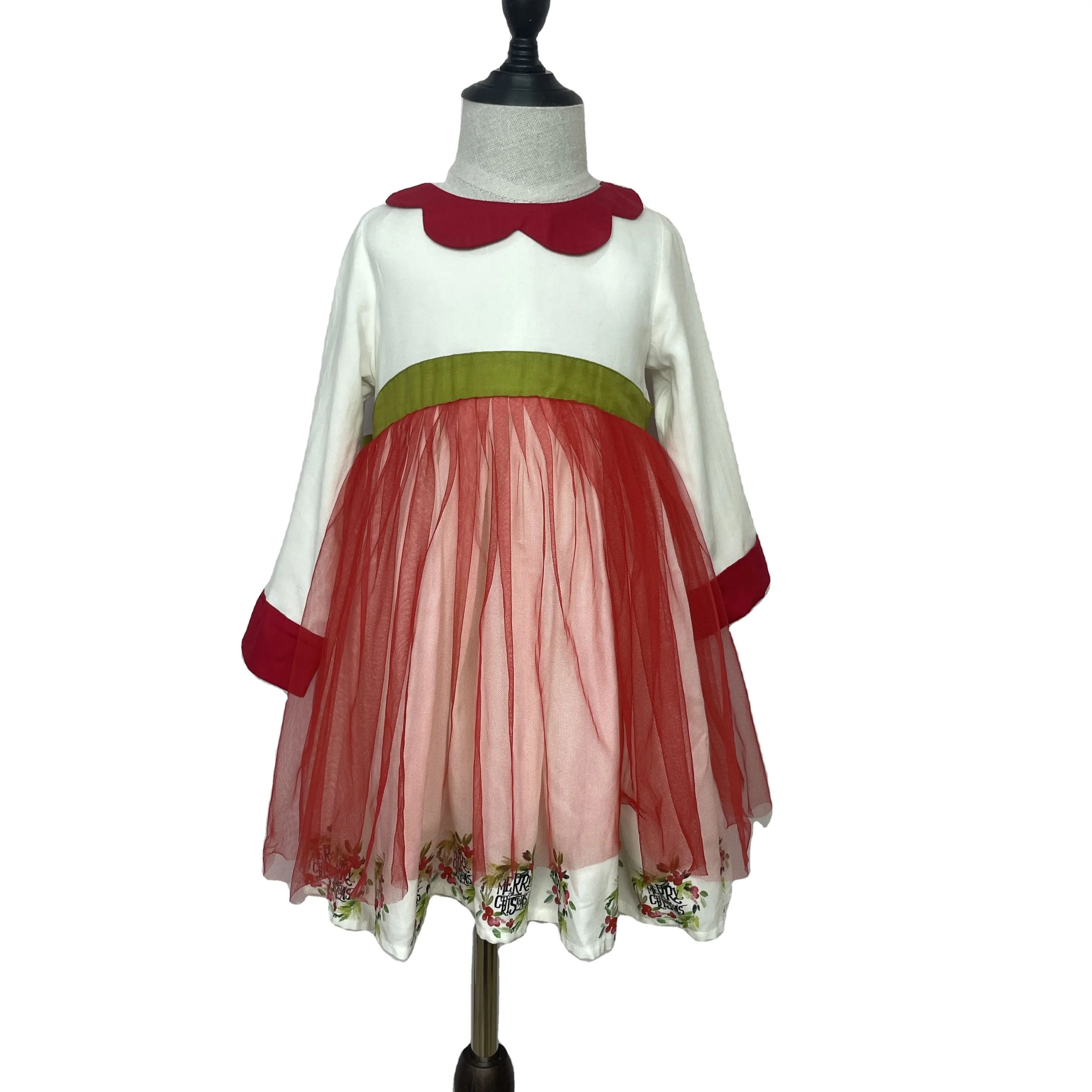 Vente en gros de robes Irwsewiee 100% tricot de coton pour bébés filles avec motif d'impression numérique et de maille rouge pour enfants, robe de Noël rouge pour filles