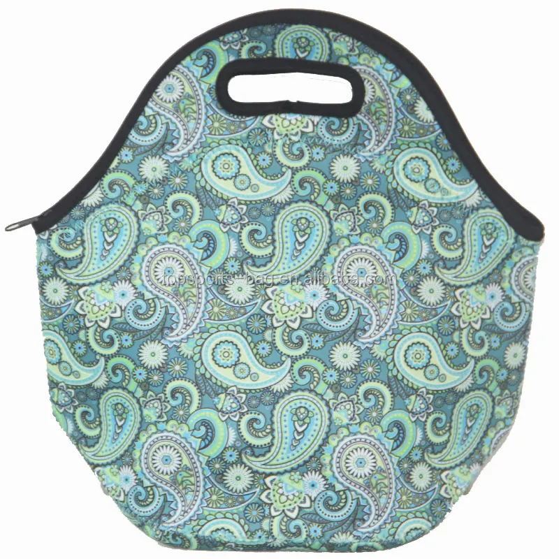 Verde Paisley Padrão Reutilizável Isolados Neoprene Almoço Sacola Cooler Bohemian Ethnic Portátil Lunchbox Handbag