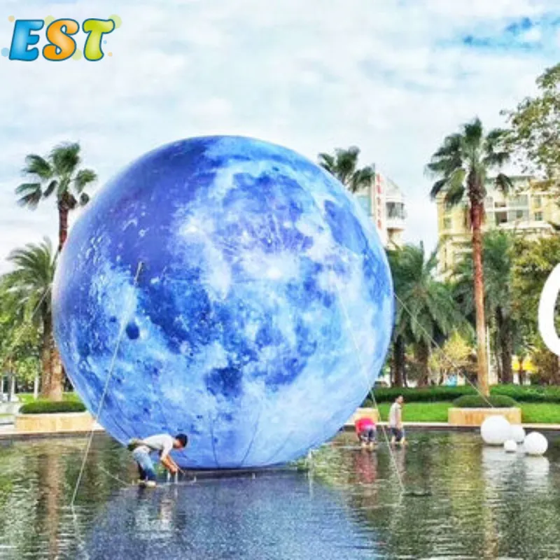 3m Giant Advertising Inflatable Moon Model With Led Light Large Inflatable Moon Balloon On Water For Decoration