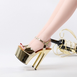 New Gold Plated Thin Heel 17cm Anti <strong>slip</strong> and Wear-resistant Pole Dance Club Stripper Fashion High Heels <strong>Model</strong> Fashion Sandals