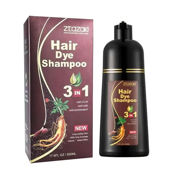 Fábrica de venda Ztazati 3 Em 1 ginseng cabelo corante corante rápido fácil e de longa duração amostra grátis cabelo corante shampoo s
